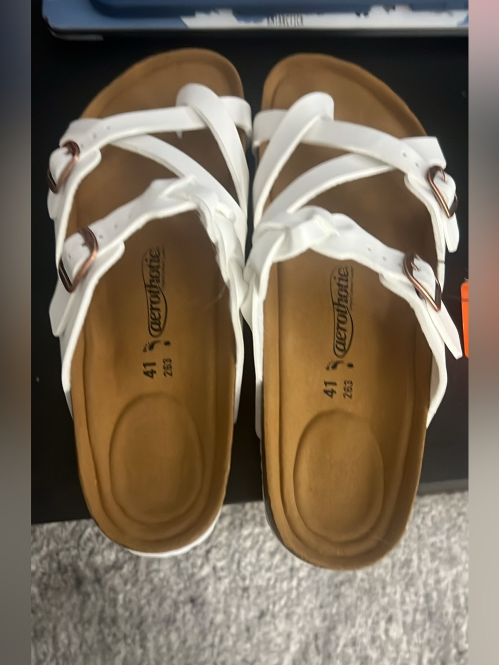 Aerothotic White Women's Strappy Buckle Slide Sandals